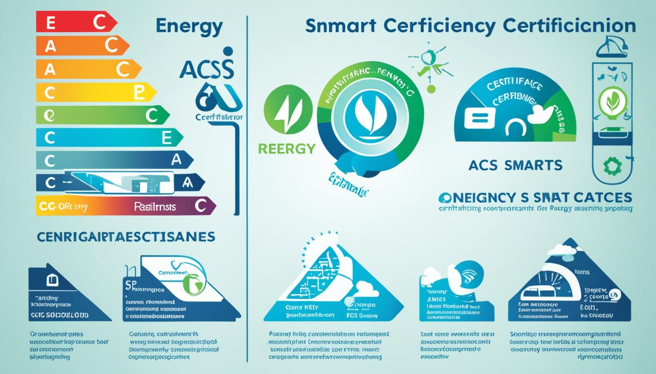 A visual representation of energy efficiency ratings for smart ACs, with a focus on comparing different certification symbols and their respective meanings. The image  showcase the different ratings and logos prominently, with clear visual differences between each symbol. Use color coding or varying shapes to further emphasize the distinctions between the certifications.