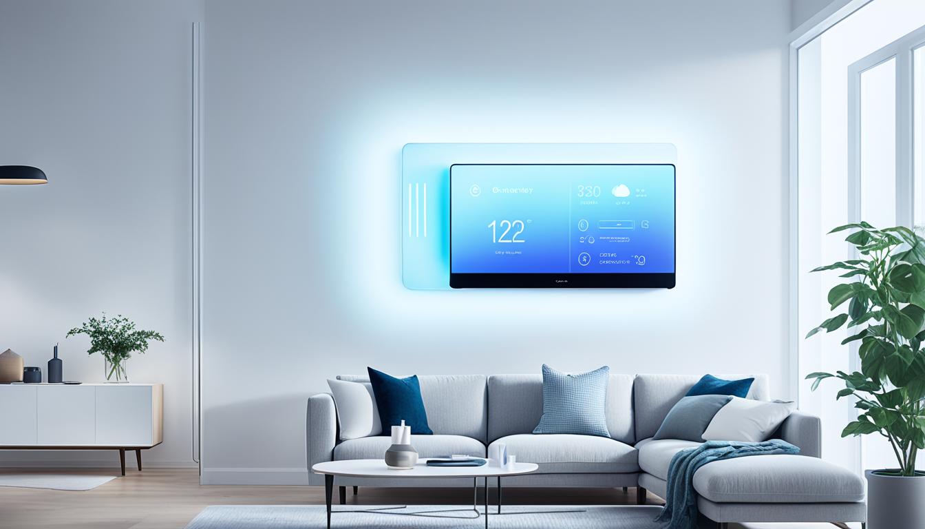 • Main Visual: A modern living room with a sleek, wall-mounted Motion Sensor Smart AC unit. The AC has a subtle glow around it, indicating it's "smart" and actively monitoring the room. • Motion Sensor Representation: A subtle, semi-transparent wave or pulse emitting from the AC, symbolizing the motion-sensing technology. The waves could be slightly directed toward a person entering the room. • Benefits Section: On one side of the image, show small icons representing key benefits (e.g., energy efficiency, automatic comfort adjustment, convenience) with brief text labels. • Risks Section: On the opposite side, use icons to represent potential risks (e.g., privacy concerns, sensor malfunctions, higher cost) with brief text labels. • Color Scheme: A modern, minimalistic color palette with cool tones (blues, whites) for the benefits and warmer tones (reds, oranges) for the risks.